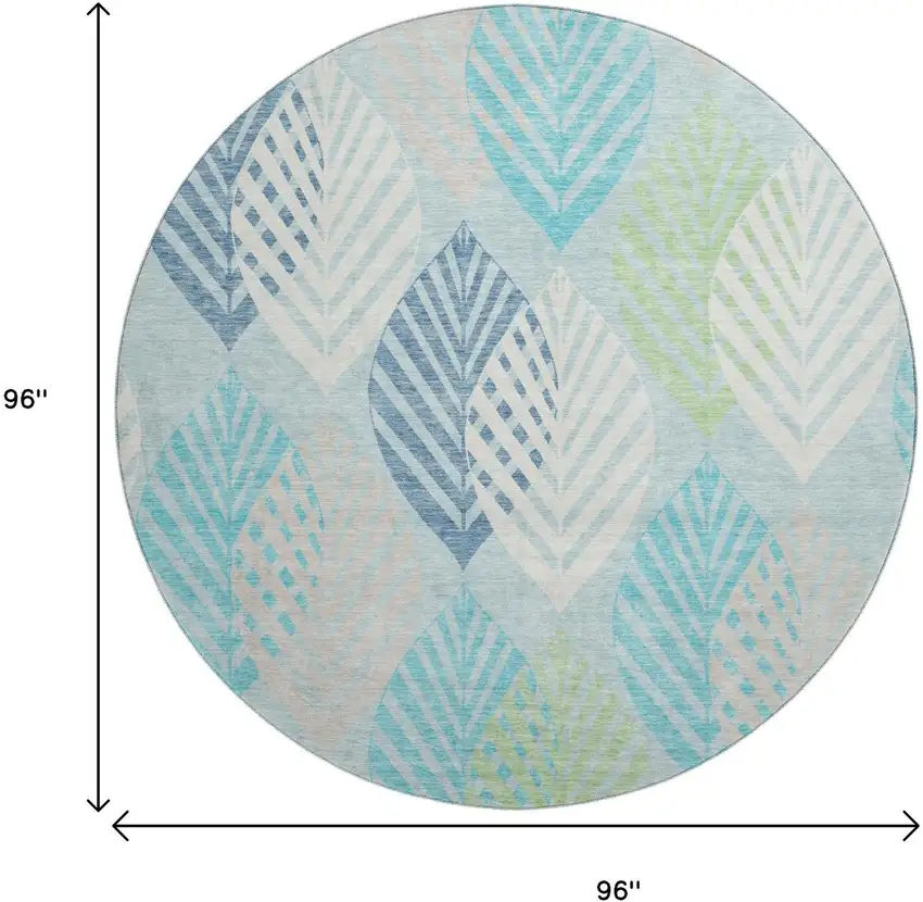 8' Teal Ivory And Green Floral Washable Round Rug With UV Protection Photo 3