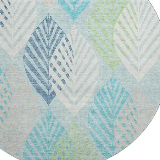 8' Teal Ivory And Green Floral Washable Round Rug With UV Protection Photo 3