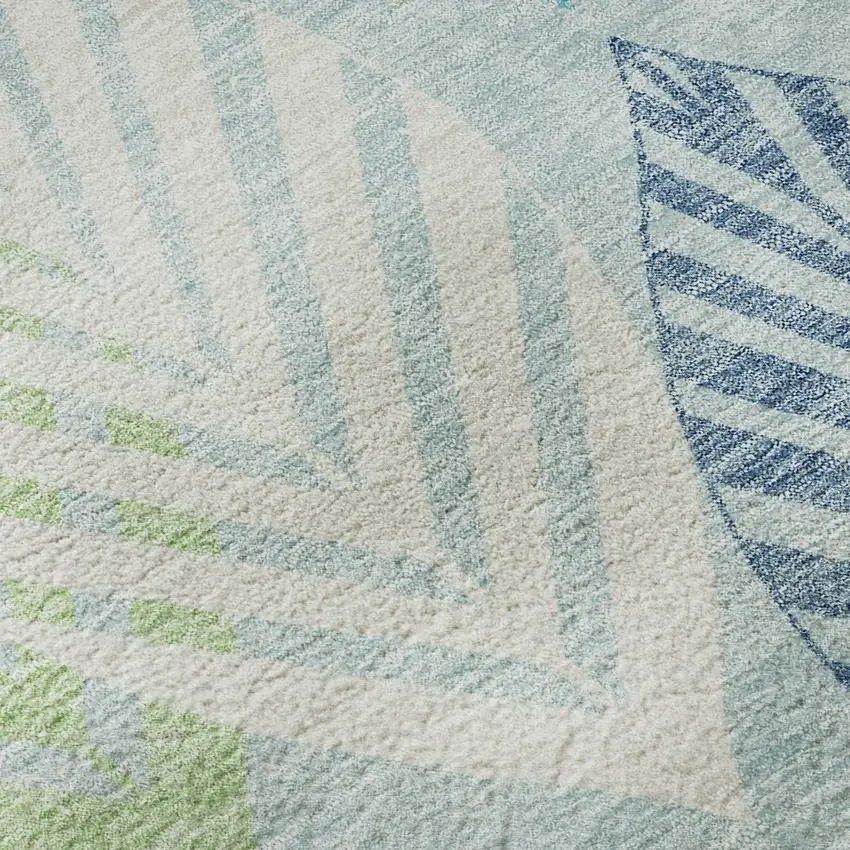 8' Teal Ivory And Green Floral Washable Round Rug With UV Protection Photo 9