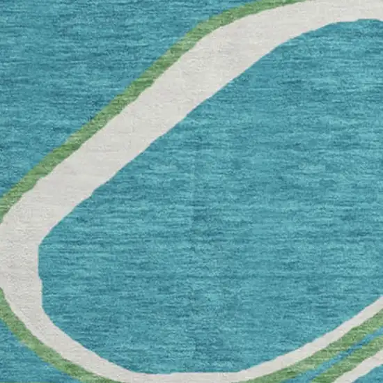 8' Teal Ivory And Green Geometric Washable Round Rug With UV Protection Photo 3