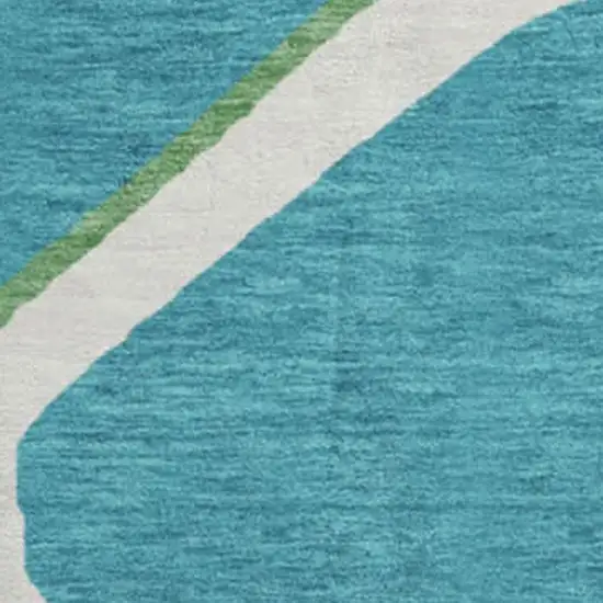 8' Teal Ivory And Green Geometric Washable Round Rug With UV Protection Photo 2