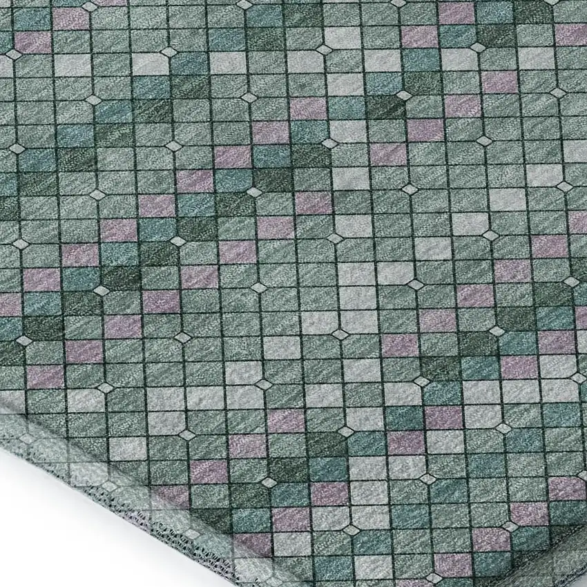 8' Teal Ivory And Lavender Geometric Washable Area Rug With UV Protection Photo 2