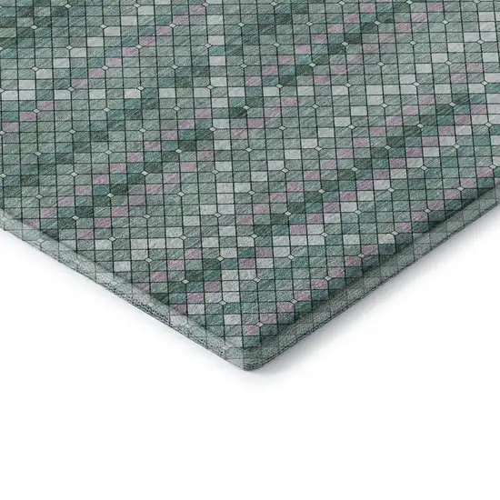 8' Teal Ivory And Lavender Geometric Washable Area Rug With UV Protection Photo 1