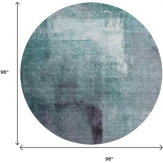 8' Teal Ivory And Purple Abstract Washable Round Rug With UV Protection Photo 3