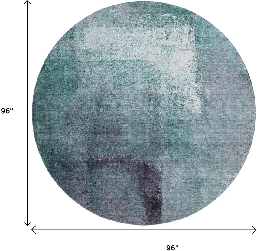 8' Teal Ivory And Purple Abstract Washable Round Rug With UV Protection Photo 3