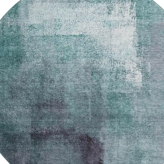 8' Teal Ivory And Purple Abstract Washable Round Rug With UV Protection Photo 3