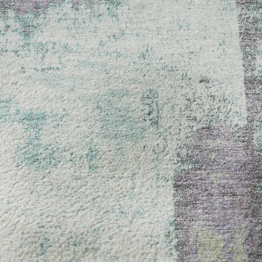 8' Teal Ivory And Purple Abstract Washable Round Rug With UV Protection Photo 9