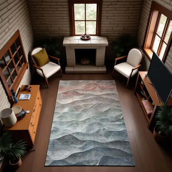 8' Teal Ivory And Salmon Abstract Washable Area Rug With UV Protection Photo 4