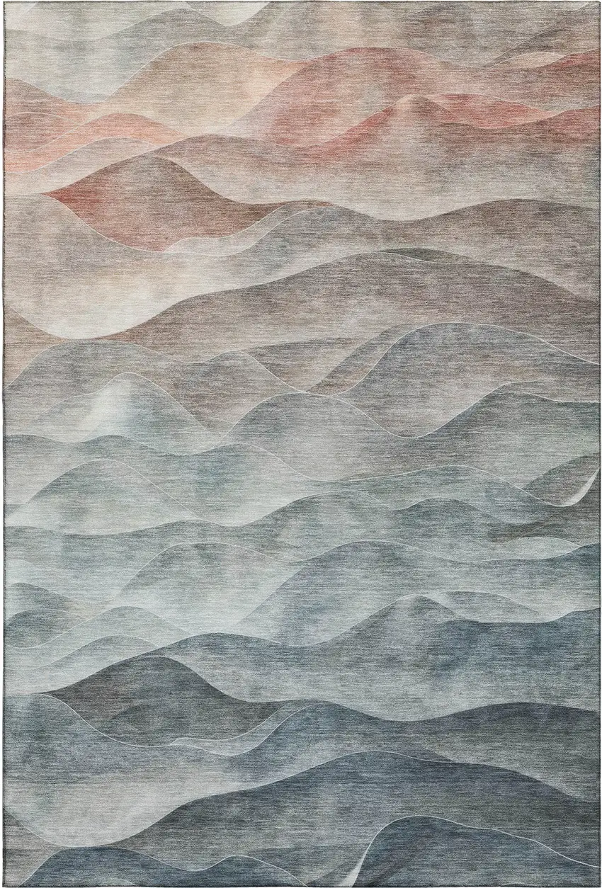 8' Teal Ivory And Salmon Abstract Washable Area Rug With UV Protection Photo 1