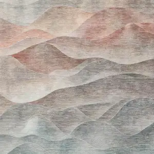 Photo of 8' Teal Ivory And Salmon Abstract Washable Area Rug With UV Protection