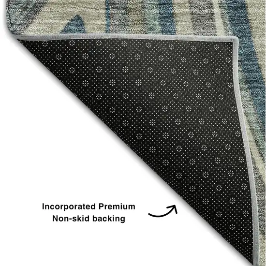 8' Teal Ivory And Taupe Marble Washable Round Rug With UV Protection Photo 6