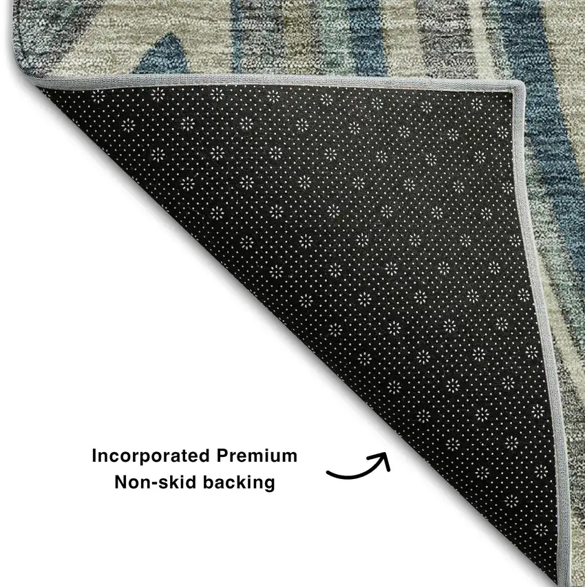 8' Teal Ivory And Taupe Marble Washable Round Rug With UV Protection Photo 6