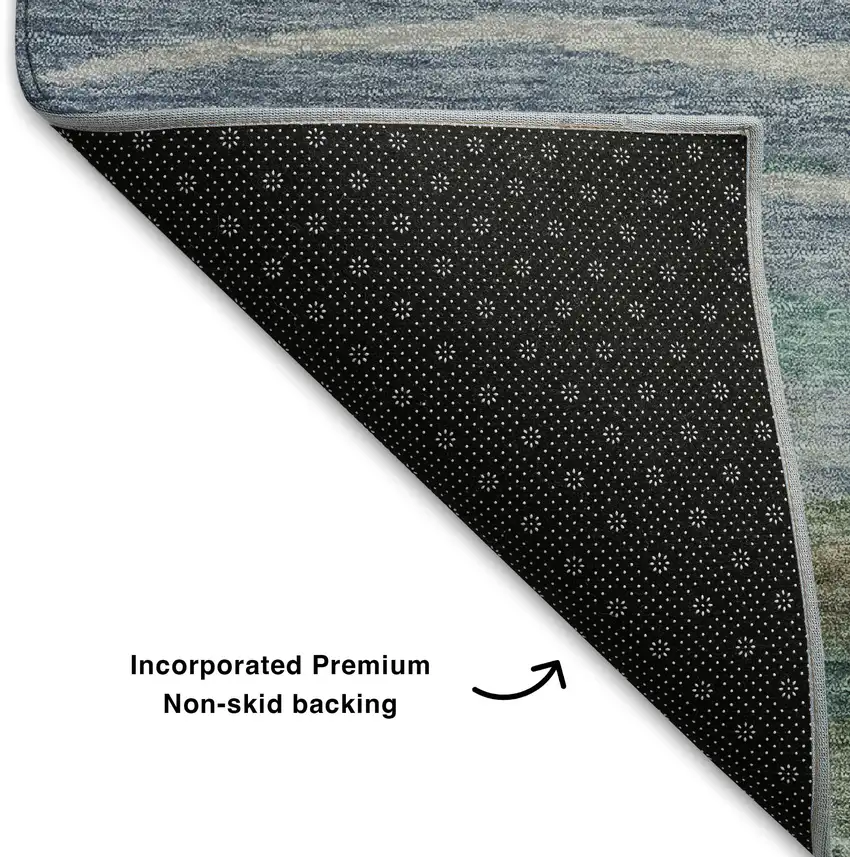 8' Teal Khaki And Green Abstract Washable Round Rug With UV Protection Photo 6