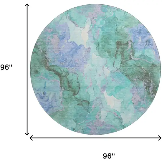 8' Teal Lavender And Ivory Abstract Washable Round Rug With UV Protection Photo 9