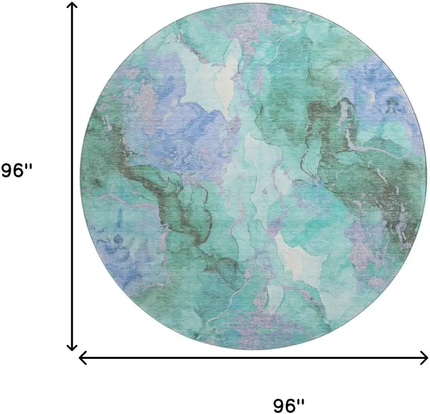 8' Teal Lavender And Ivory Abstract Washable Round Rug With UV Protection Photo 9