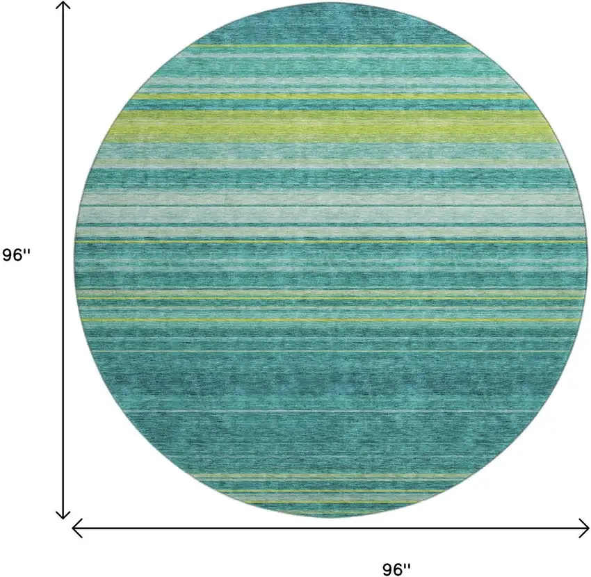 8' Teal Lime Green And Sky Blue Striped Washable Round Rug With UV Protection Photo 9