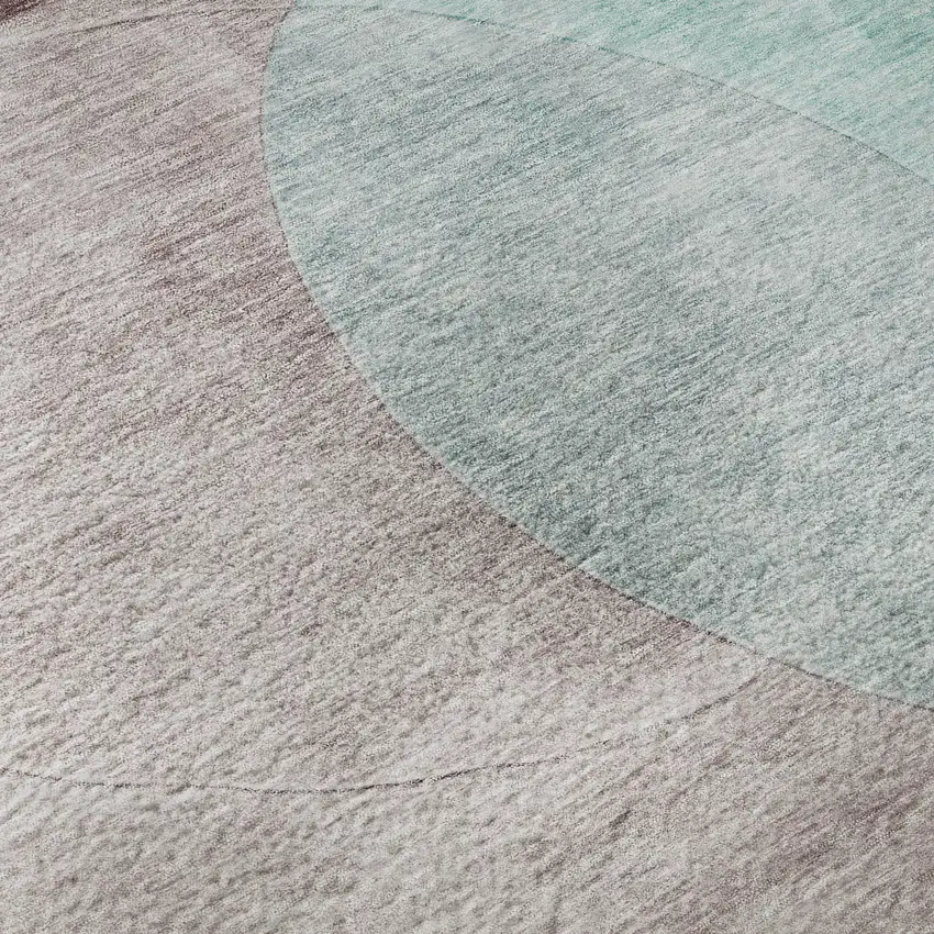 8' Teal Mauve And Blush Geometric Washable Round Rug With UV Protection Photo 7