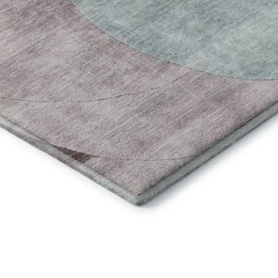 8' Teal Mauve And Blush Geometric Washable Round Rug With UV Protection Photo 5