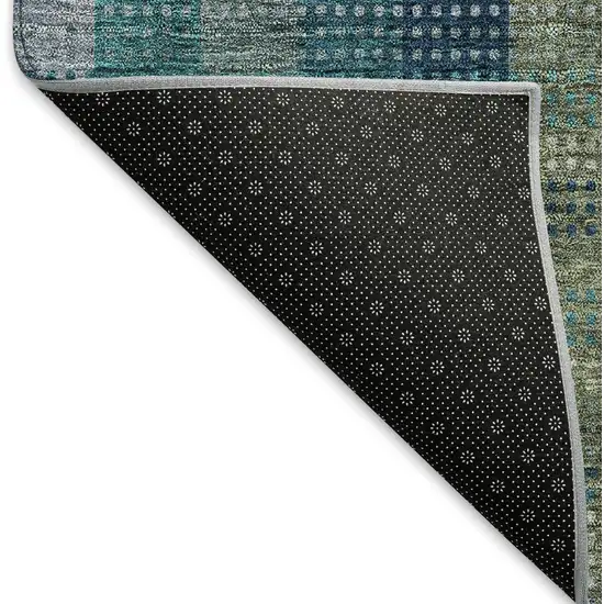 8' Teal Olive Green And Taupe Plaid Washable Round Rug With UV Protection Photo 5