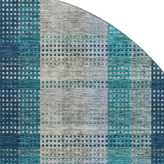 8' Teal Olive Green And Taupe Plaid Washable Round Rug With UV Protection Photo 2