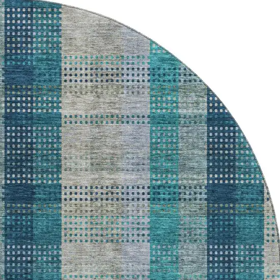 8' Teal Olive Green And Taupe Plaid Washable Round Rug With UV Protection Photo 3