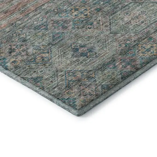 8' Teal Peach And Gray Striped Washable Round Rug With UV Protection Photo 6