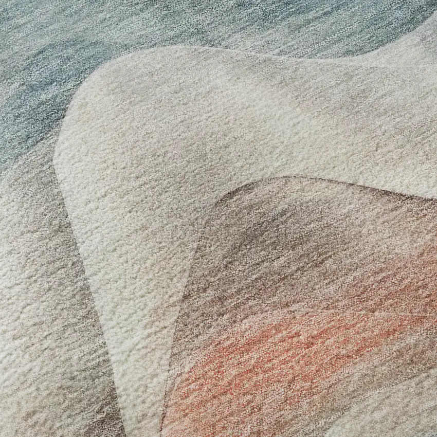 8' Teal Peach And Ivory Abstract Washable Area Rug With UV Protection Photo 9