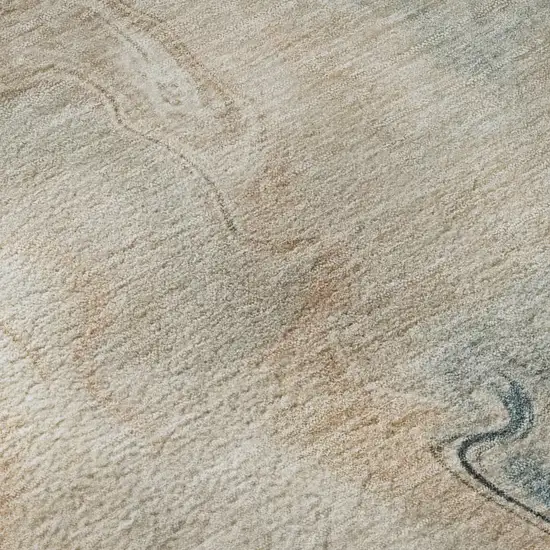 8' Teal Peach And Ivory Abstract Washable Round Rug With UV Protection Photo 8