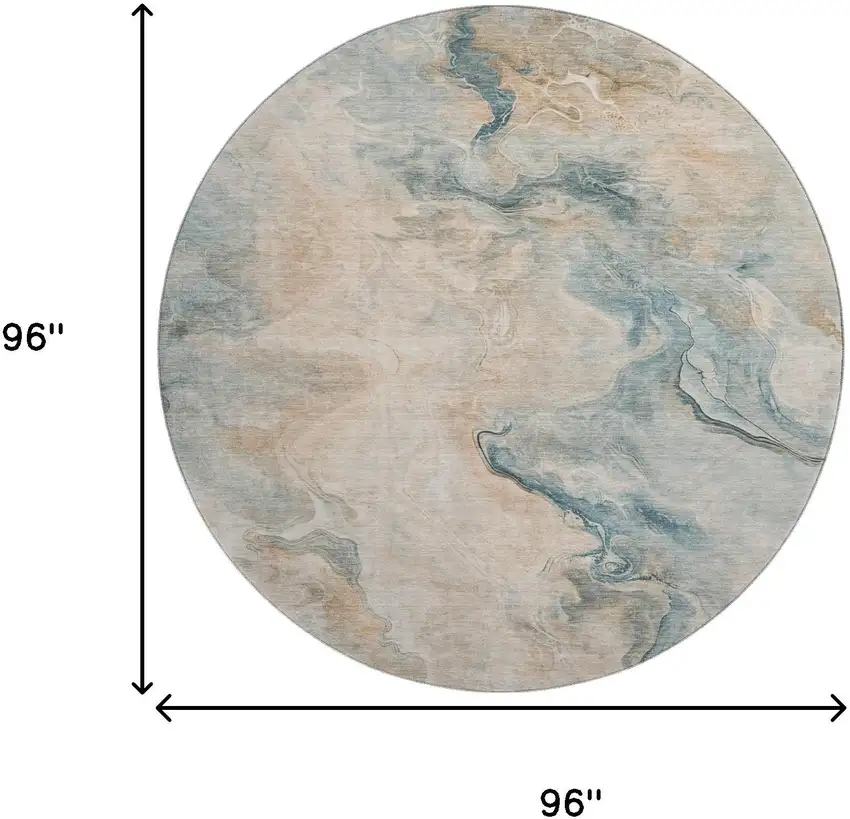 8' Teal Peach And Ivory Abstract Washable Round Rug With UV Protection Photo 9