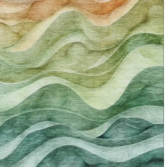8' Teal Peach And Lime Green Abstract Washable Area Rug With UV Protection Photo 2