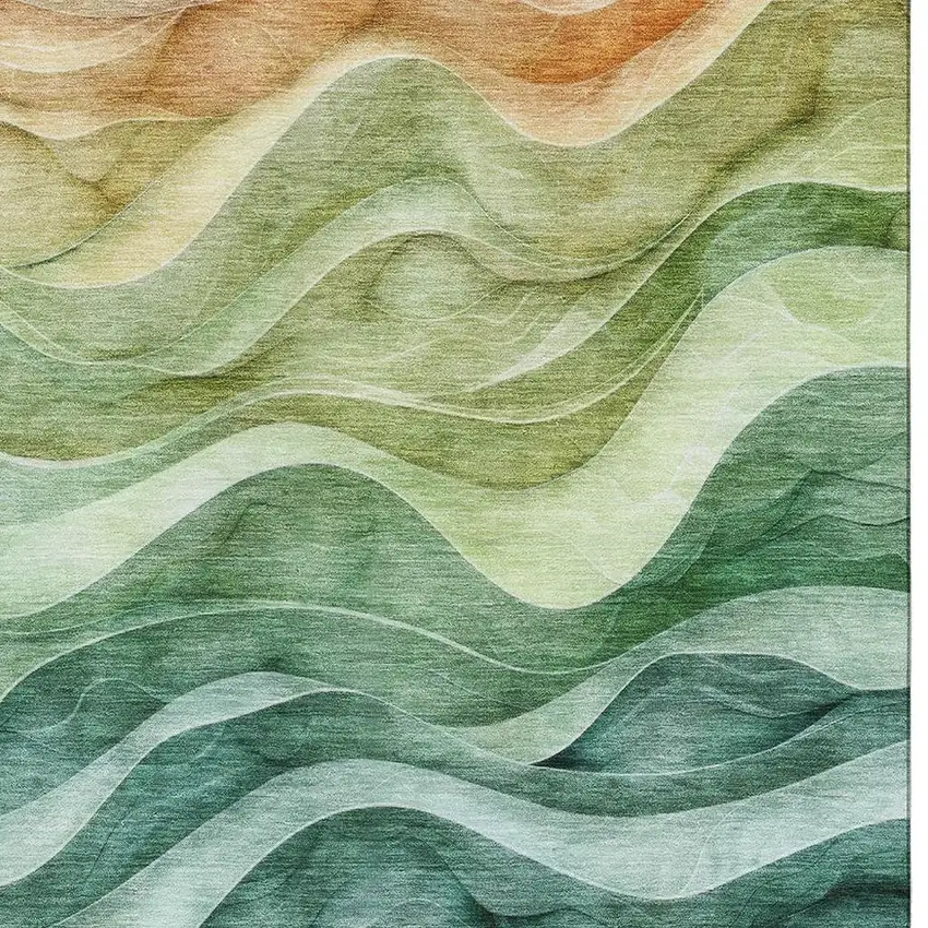 8' Teal Peach And Lime Green Abstract Washable Area Rug With UV Protection Photo 2