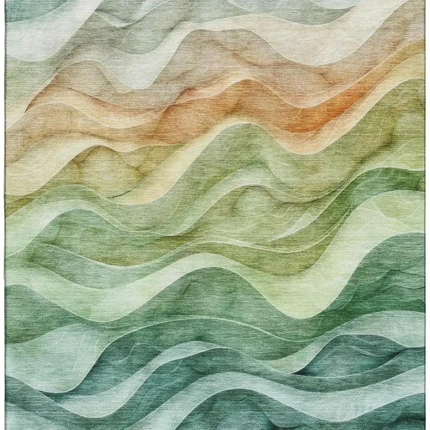 8' Teal Peach And Lime Green Abstract Washable Area Rug With UV Protection Photo 3