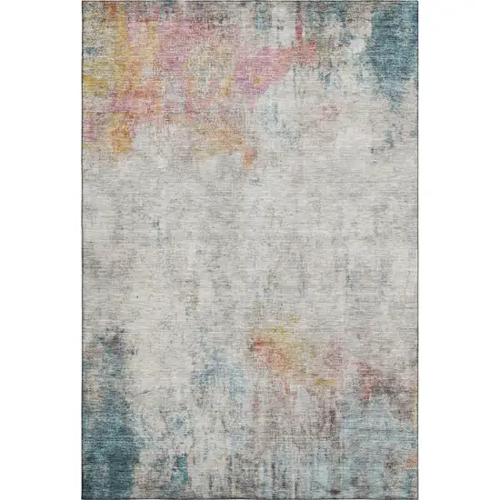 8' Teal Pink And Gold Abstract Washable Area Rug With UV Protection Photo 3