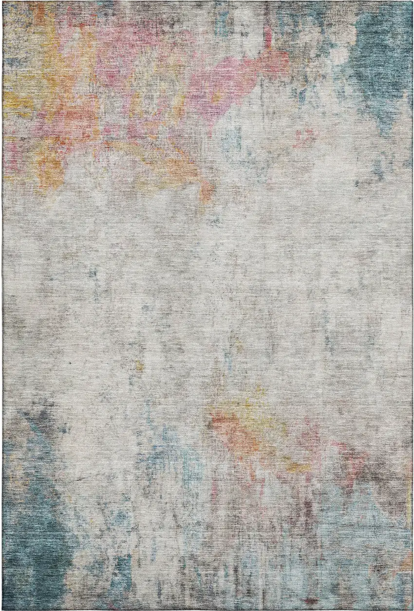 8' Teal Pink And Gold Abstract Washable Area Rug With UV Protection Photo 3