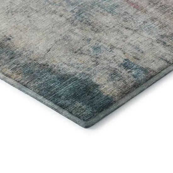 8' Teal Pink And Gold Abstract Washable Area Rug With UV Protection Photo 5