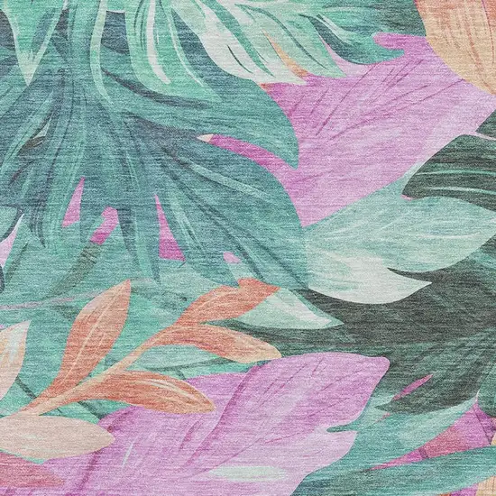 8' Teal Pink And Salmon Floral Washable Area Rug With UV Protection Photo 2