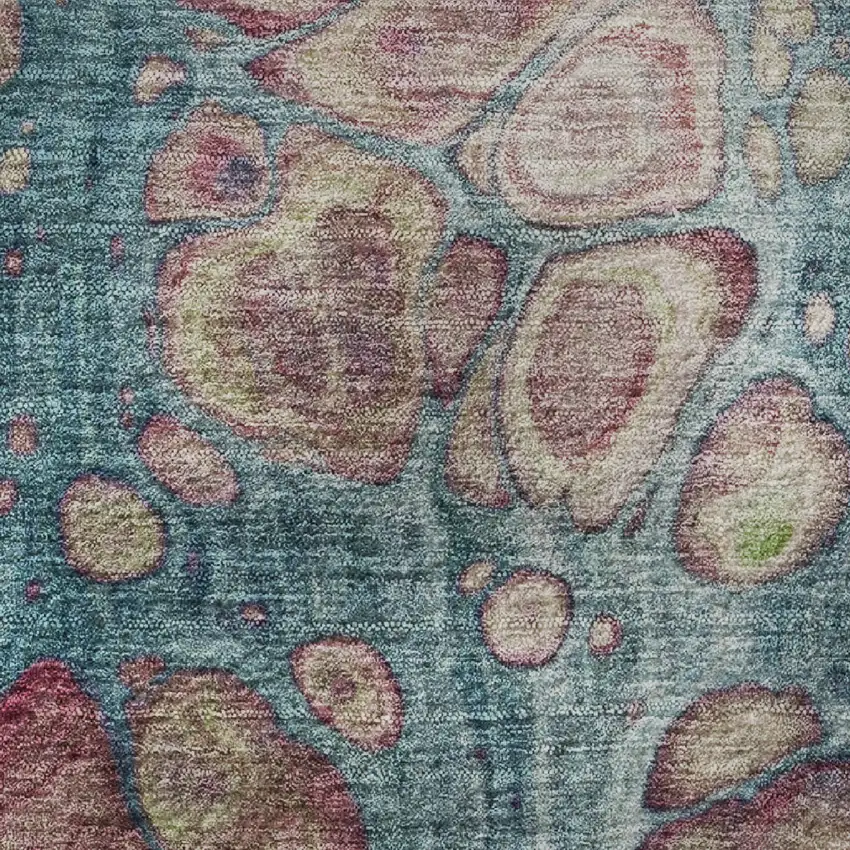 8' Teal Plum And Beige Abstract Washable Round Rug With UV Protection Photo 9