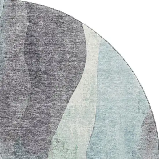 8' Teal Plum And Ivory Abstract Washable Round Rug With UV Protection Photo 3