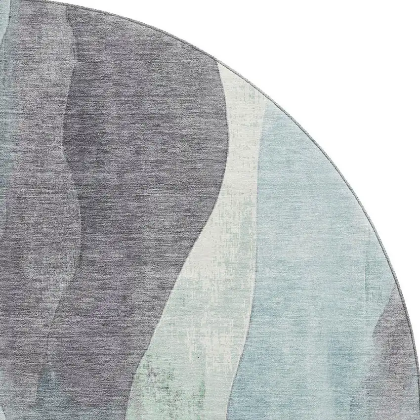 8' Teal Plum And Ivory Abstract Washable Round Rug With UV Protection Photo 3