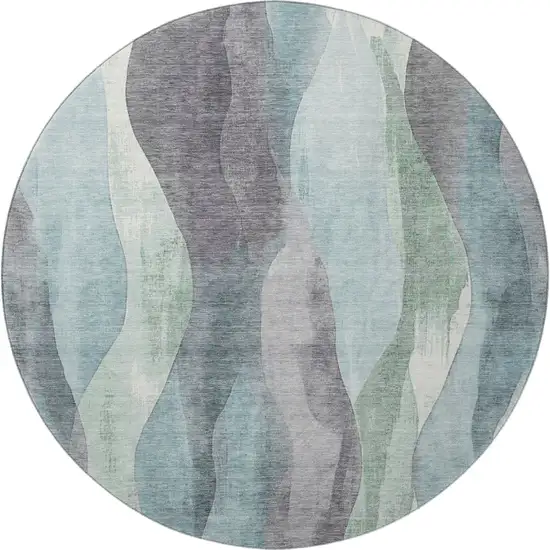 8' Teal Plum And Ivory Abstract Washable Round Rug With UV Protection Photo 4