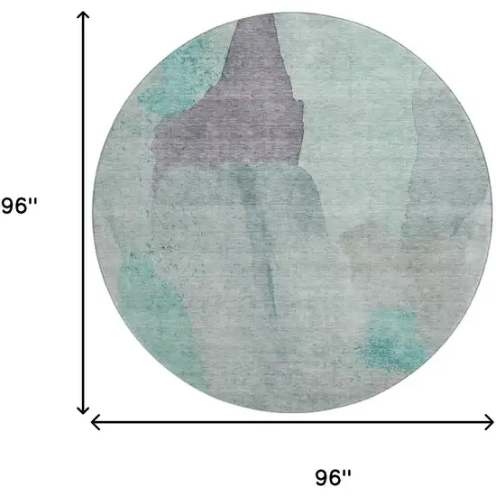 8' Teal Purple And Gray Abstract Washable Round Rug With UV Protection Photo 9