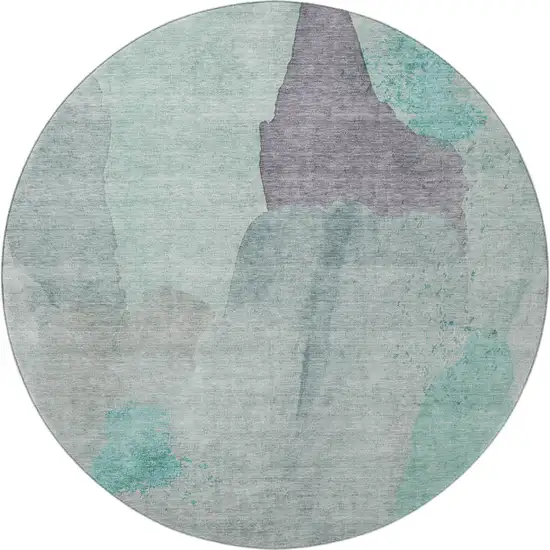 8' Teal Purple And Gray Abstract Washable Round Rug With UV Protection Photo 4