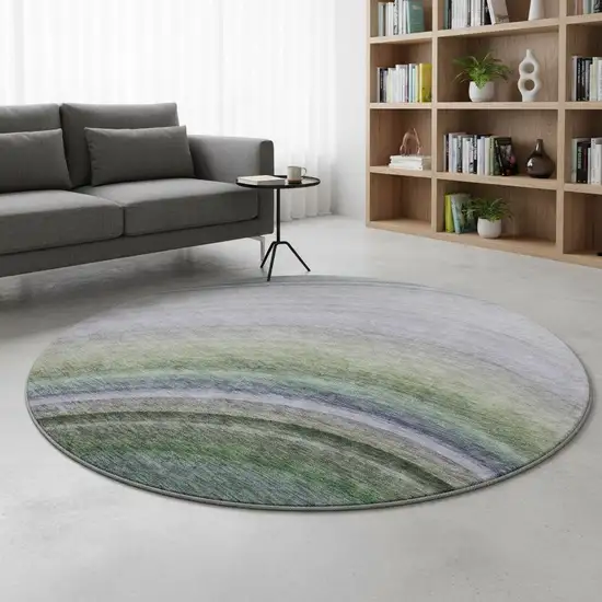 8' Teal Purple And Green Ombre Washable Round Rug With UV Protection Photo 2