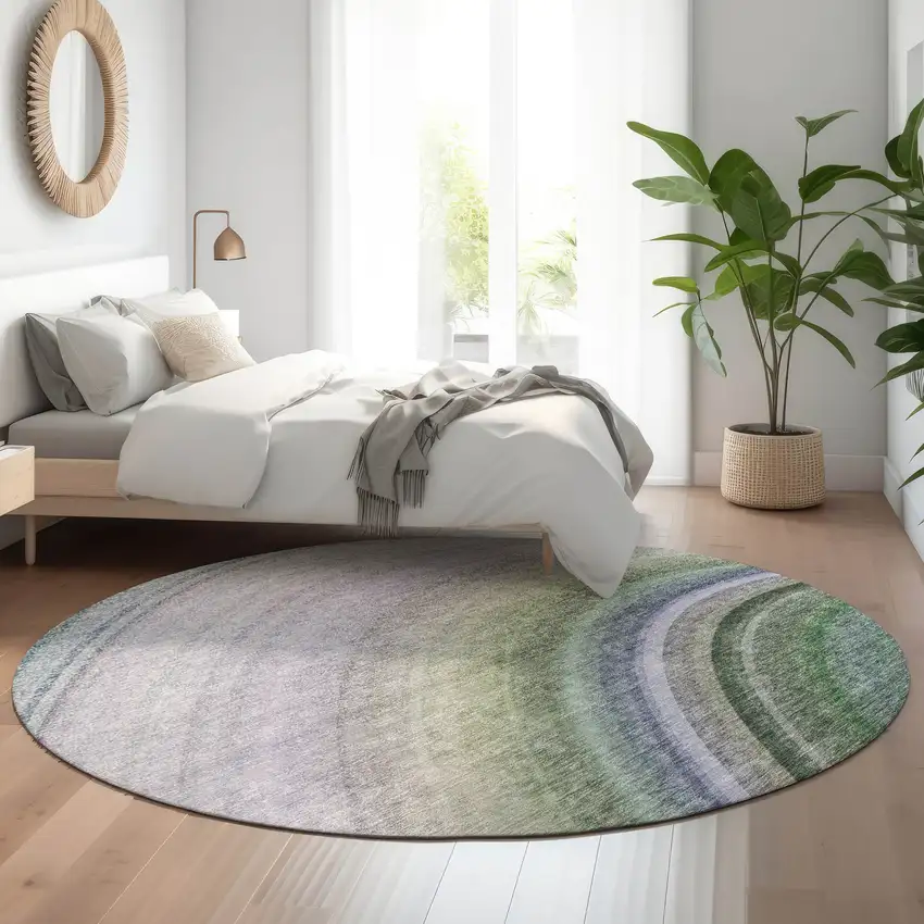 8' Teal Purple And Green Ombre Washable Round Rug With UV Protection Photo 5
