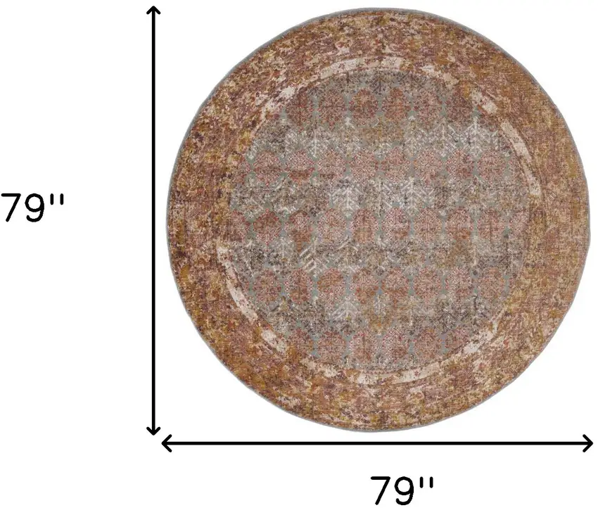 6' Teal Round Southwestern Power Loom Area Rug With Fringe Photo 6