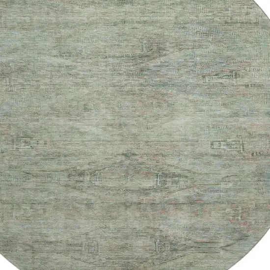 8' Teal Sage And Copper Abstract Geometric Washable Round Rug With UV Protection Photo 2