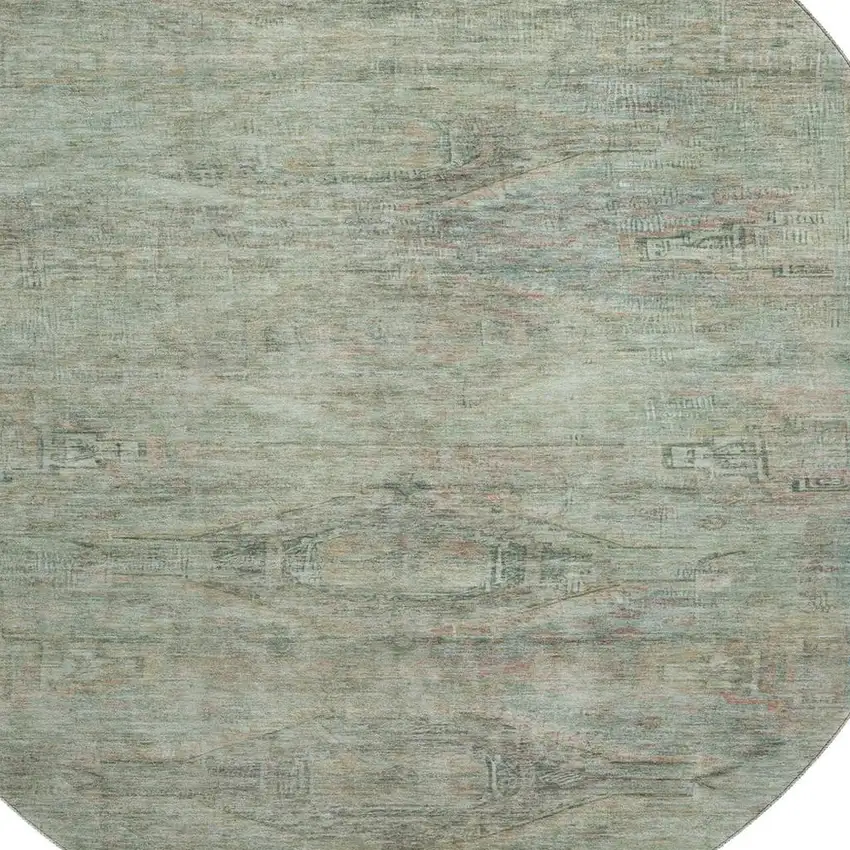 8' Teal Sage And Copper Abstract Geometric Washable Round Rug With UV Protection Photo 2