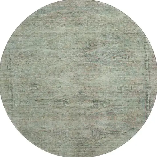 8' Teal Sage And Copper Abstract Geometric Washable Round Rug With UV Protection Photo 3