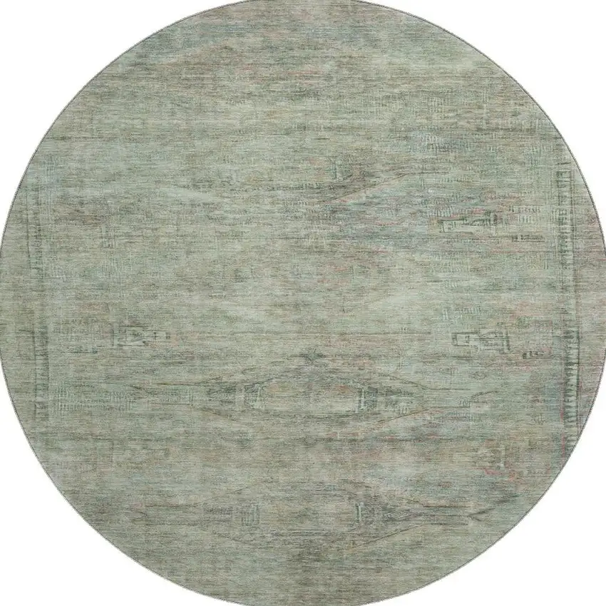 8' Teal Sage And Copper Abstract Geometric Washable Round Rug With UV Protection Photo 3