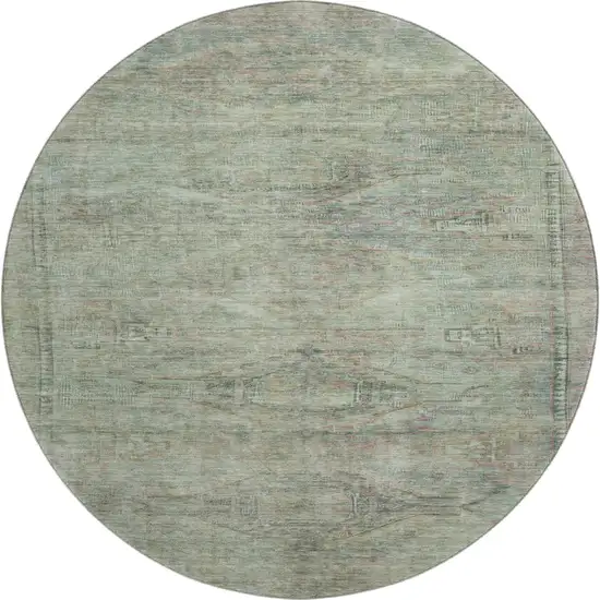 8' Teal Sage And Copper Abstract Geometric Washable Round Rug With UV Protection Photo 1